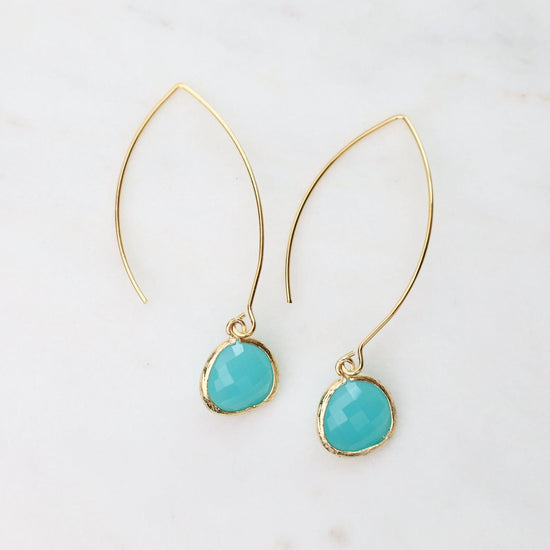EAR-GPL Gold Plated Gem Dangle Earrings - Turquoise