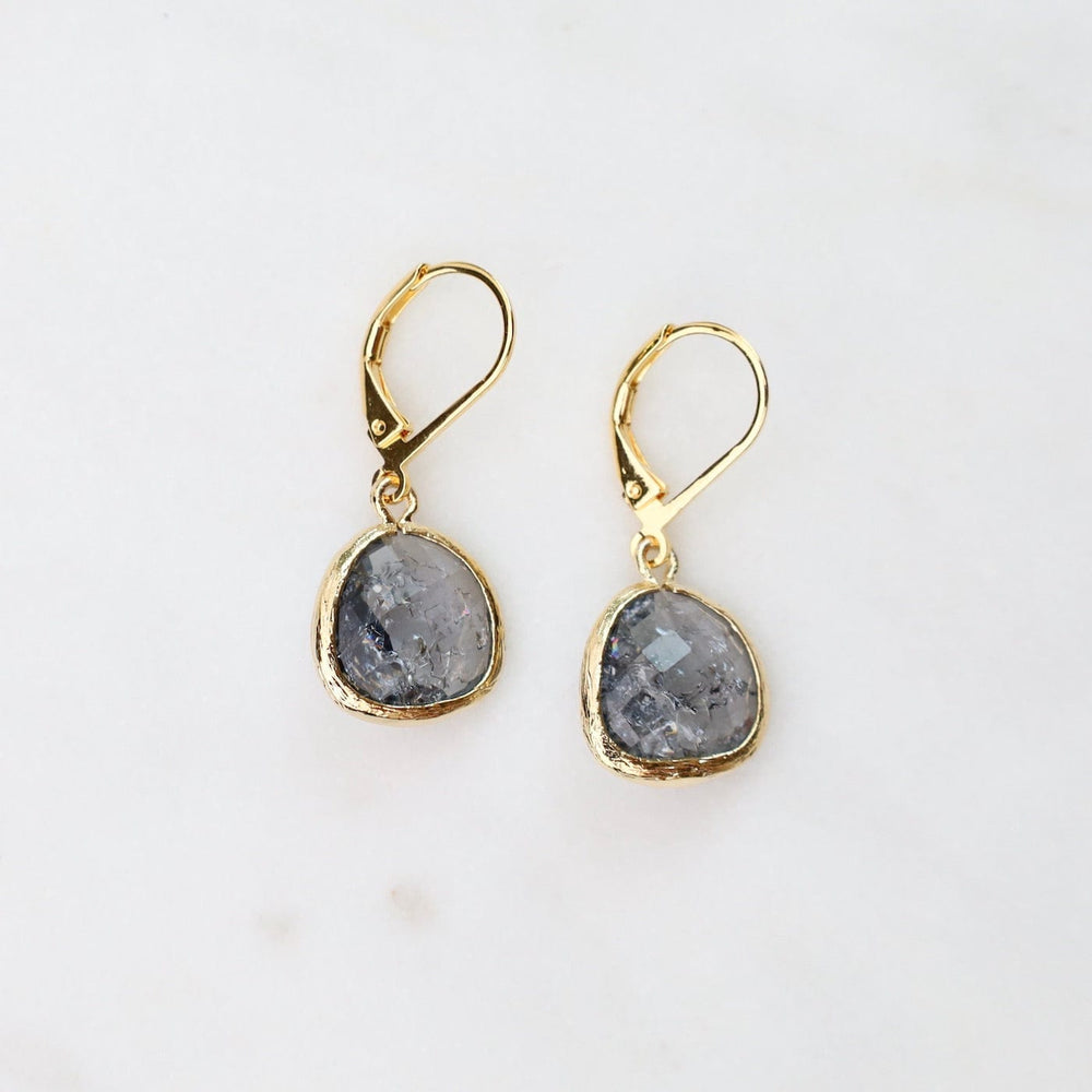 EAR-GPL Gold Plated Grey Rock Crystal Crystal Lever Back Earrings