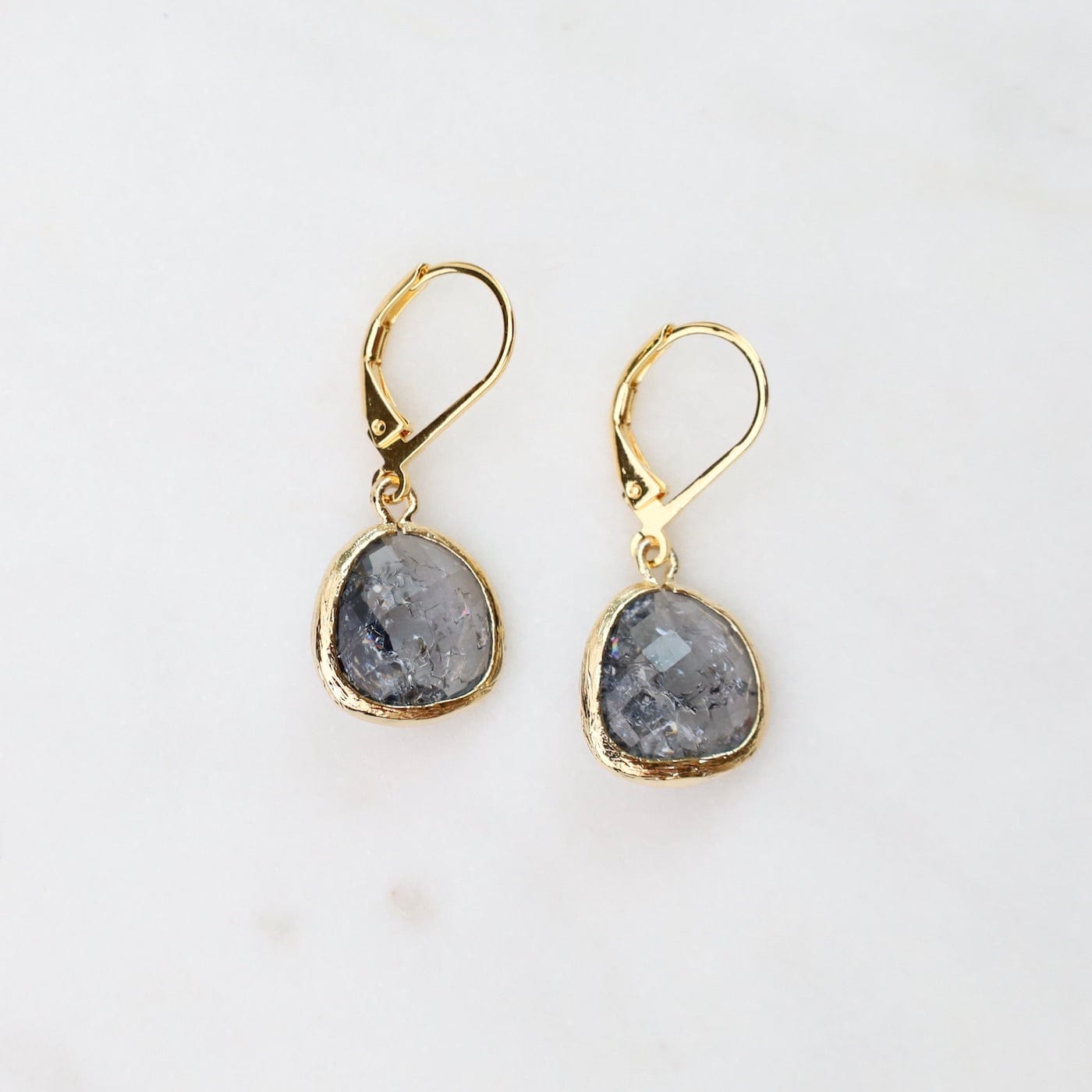 EAR-GPL Gold Plated Grey Rock Crystal Crystal Lever Back Earrings