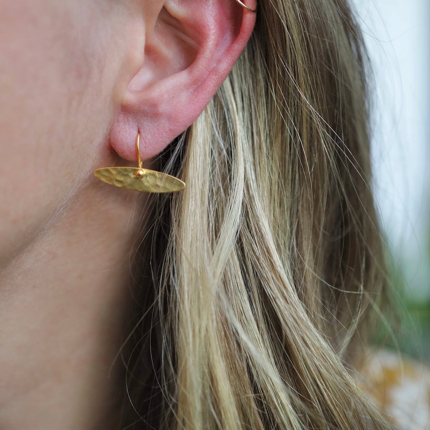 EAR-GPL Gold Plated Hammered Elliptical Drop Earrings