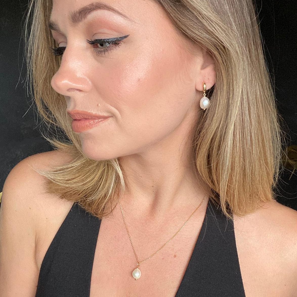 EAR-GPL Gold Plated Hannah Martin Baroque Pearl Huggie Earrings