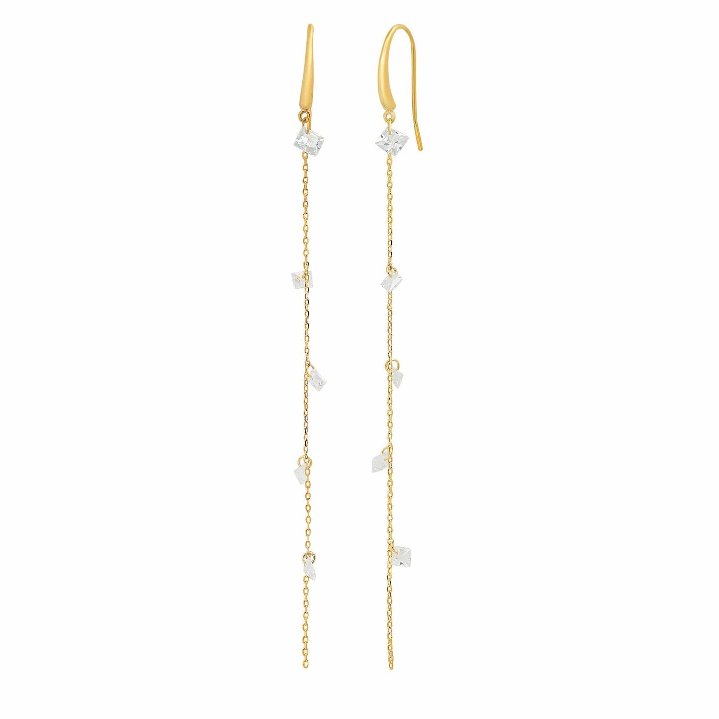 EAR-GPL Gold Plated Hook Chain and Unset CZ Earrings