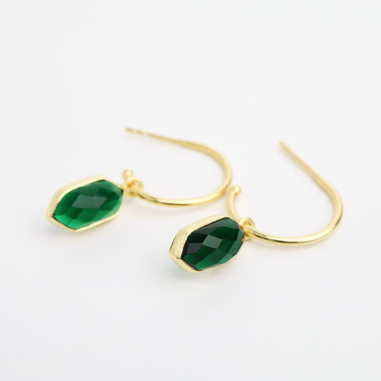 EAR-GPL Gold Plated Hoop Earrings with Green Tourmaline Drop