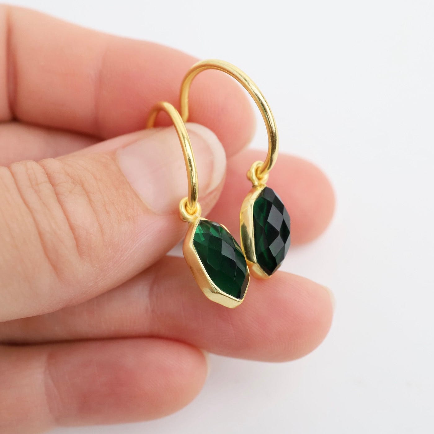 EAR-GPL Gold Plated Hoop Earrings with Green Tourmaline Drop