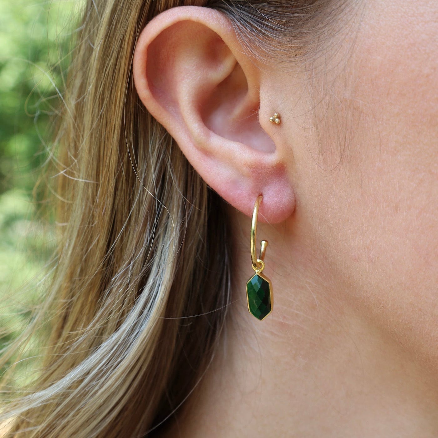 EAR-GPL Gold Plated Hoop Earrings with Green Tourmaline Drop