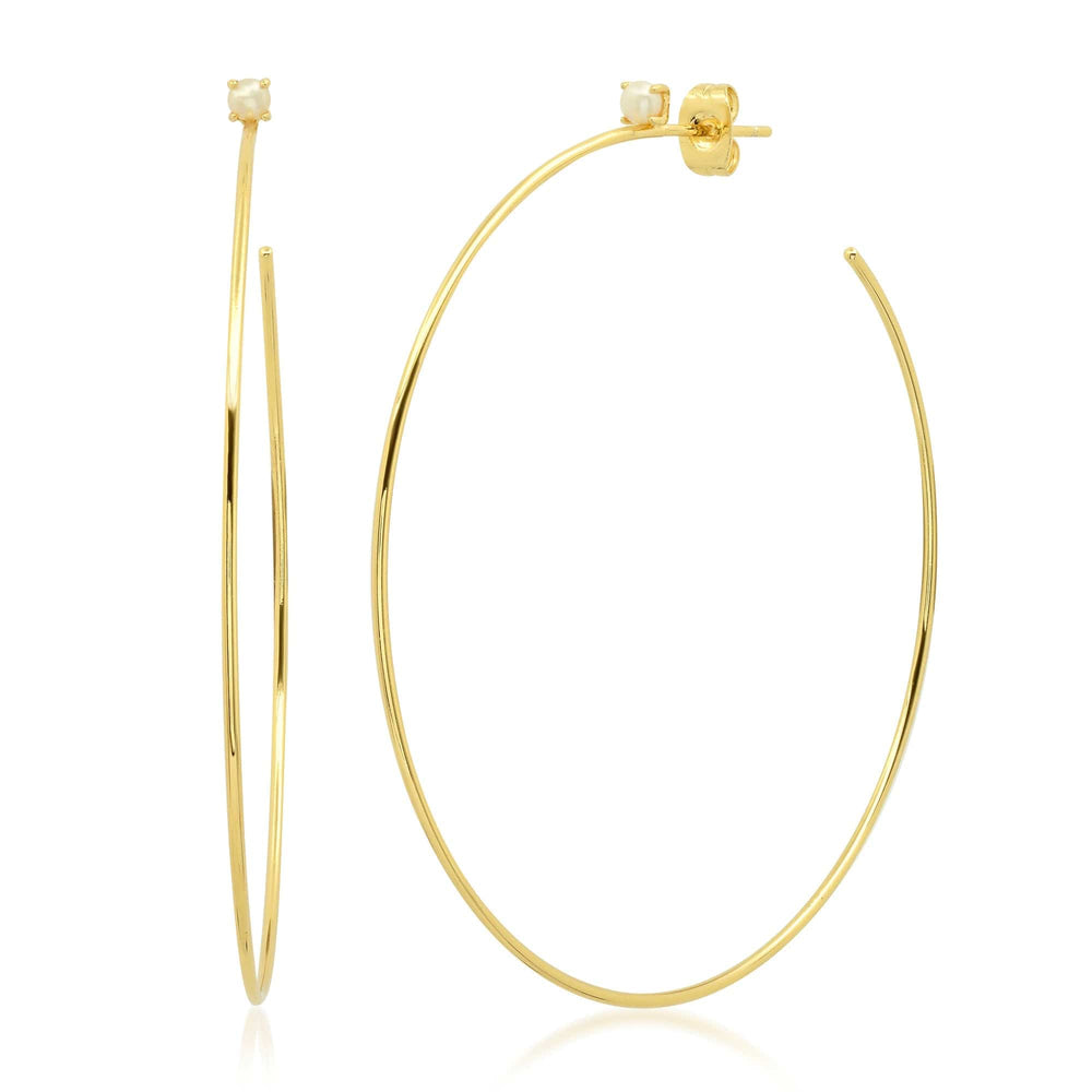 EAR-GPL Gold Plated Large Simple Hoops with Pearl Studs