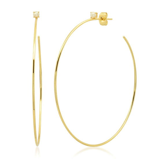 EAR-GPL Gold Plated Large Simple Hoops with Pearl Studs
