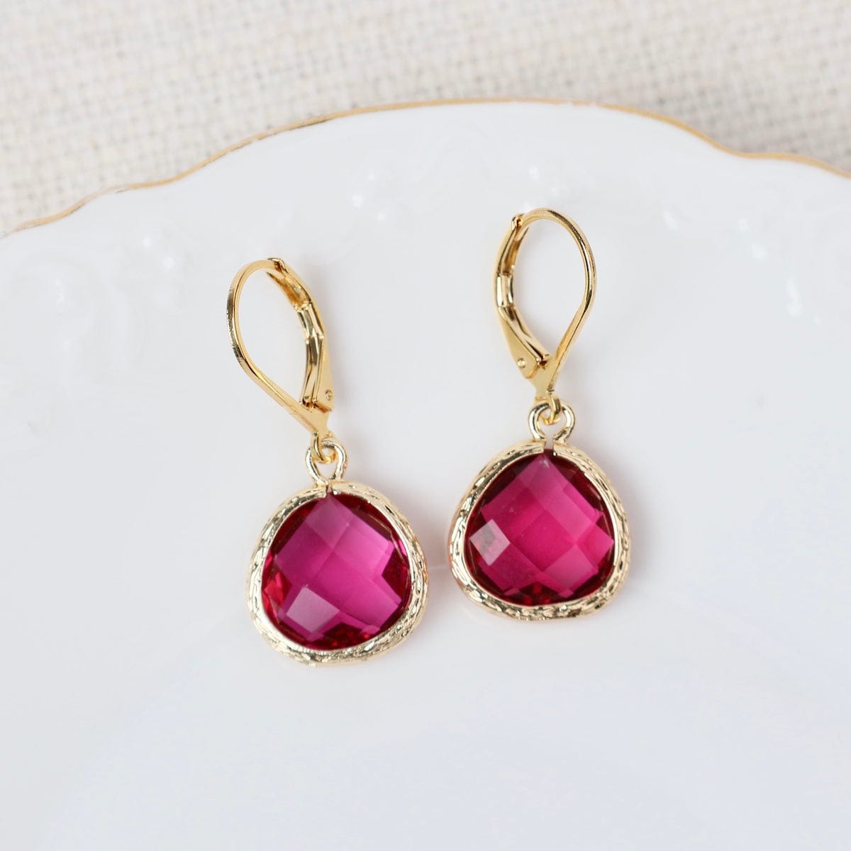 EAR-GPL Gold Plated Leaverback Gemstone Earring – Hot Pink
