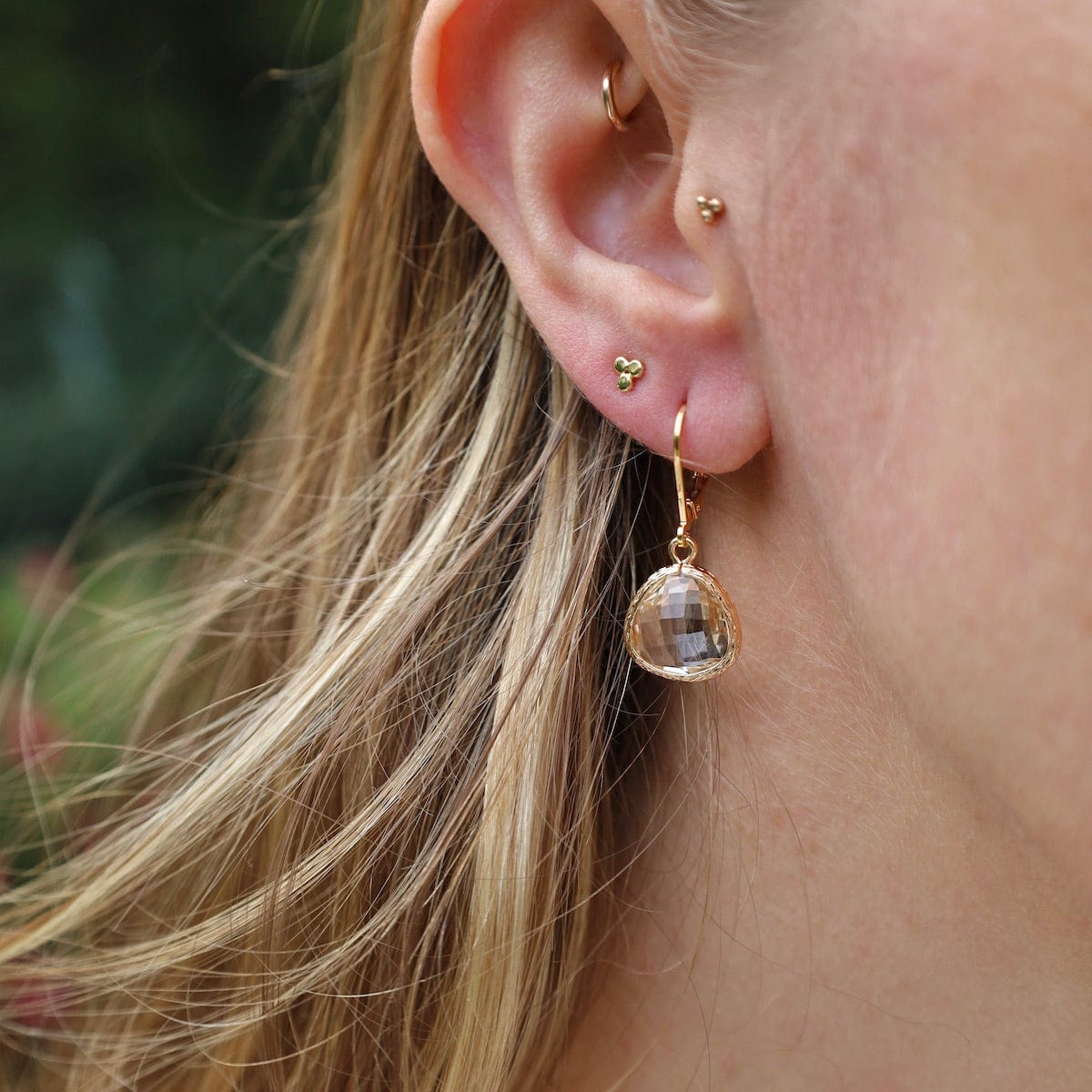 Gold Plated Lever Back Gemstone Earrings – Clear – Dandelion Jewelry