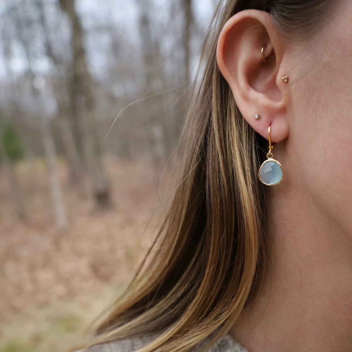 EAR-GPL Gold Plated Leverback Gemstone Earrings – Sky Blue