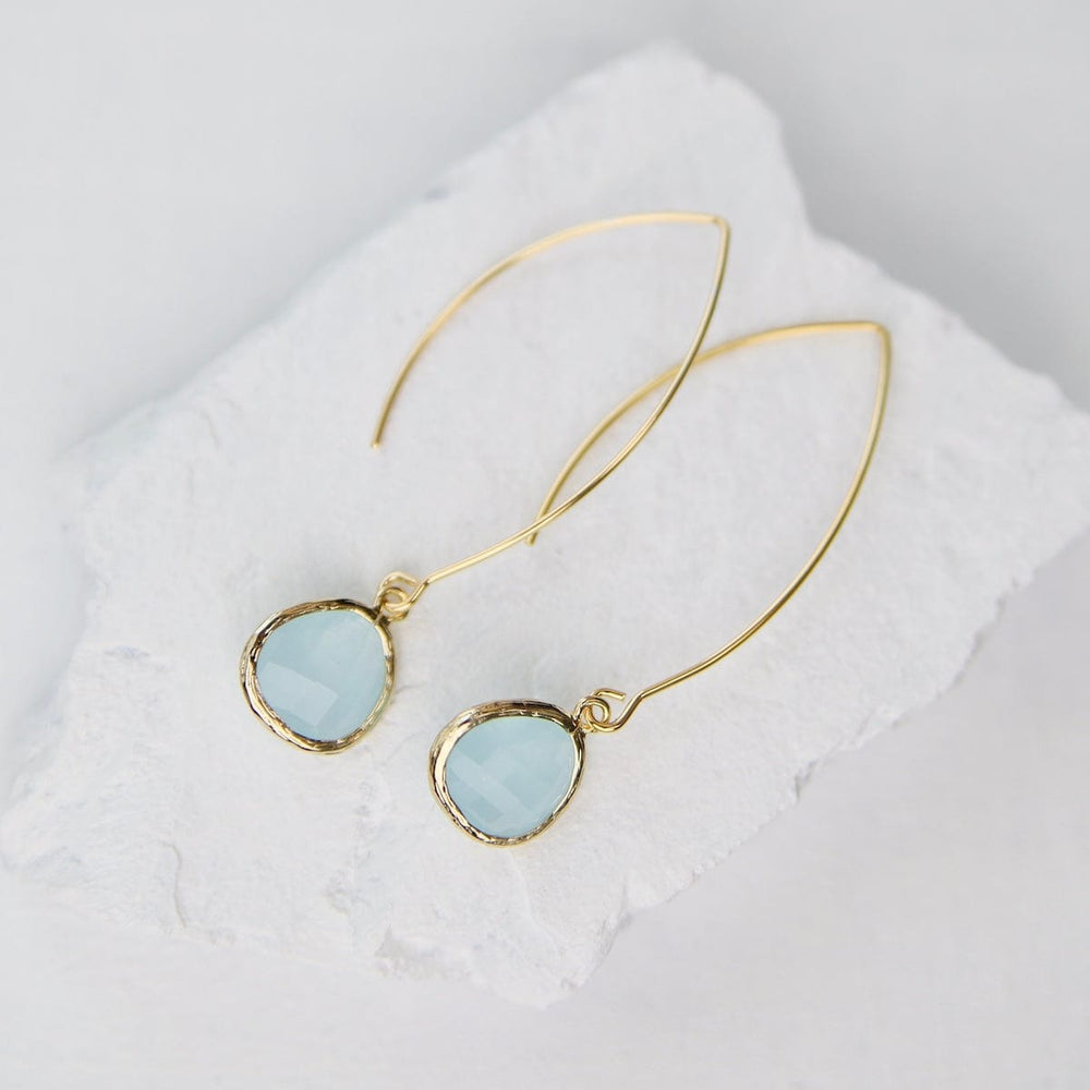 EAR-GPL Gold Plated Long Crystal Drop - Alice Blue