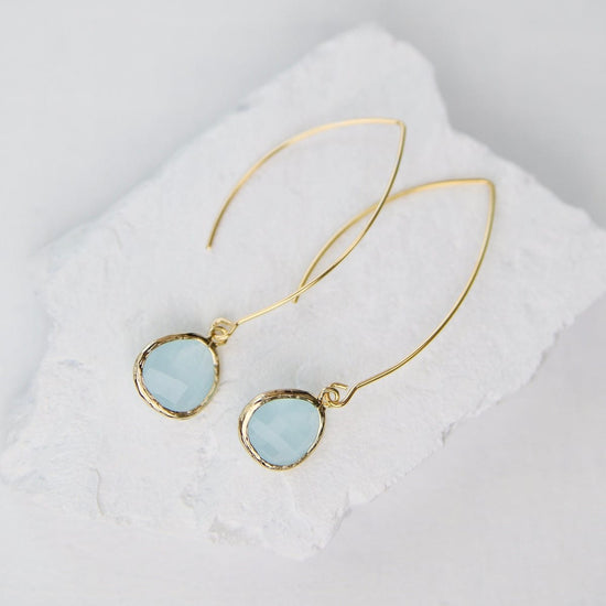 EAR-GPL Gold Plated Long Crystal Drop - Alice Blue