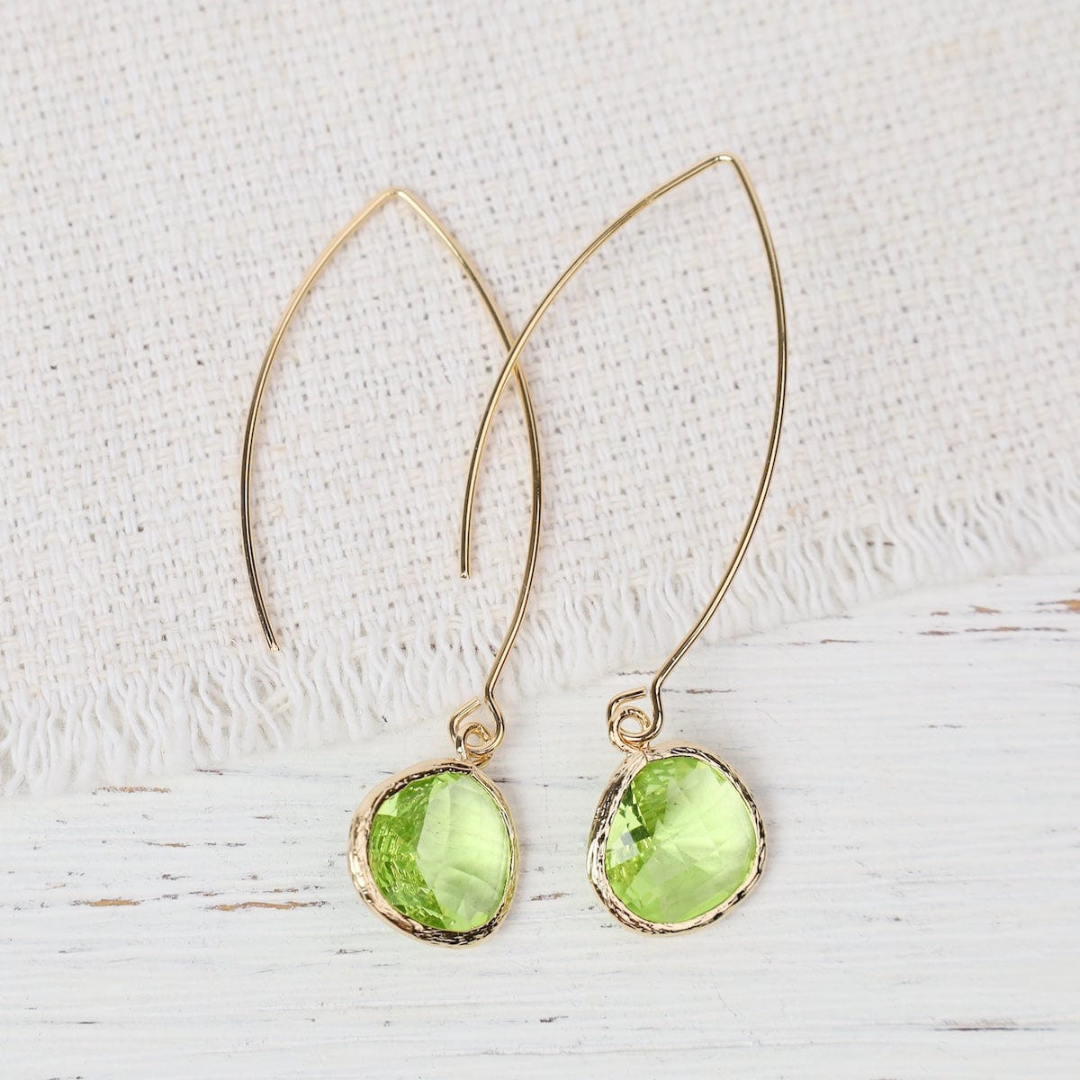 EAR-GPL Gold Plated Long Crystal Drop - Apple Green