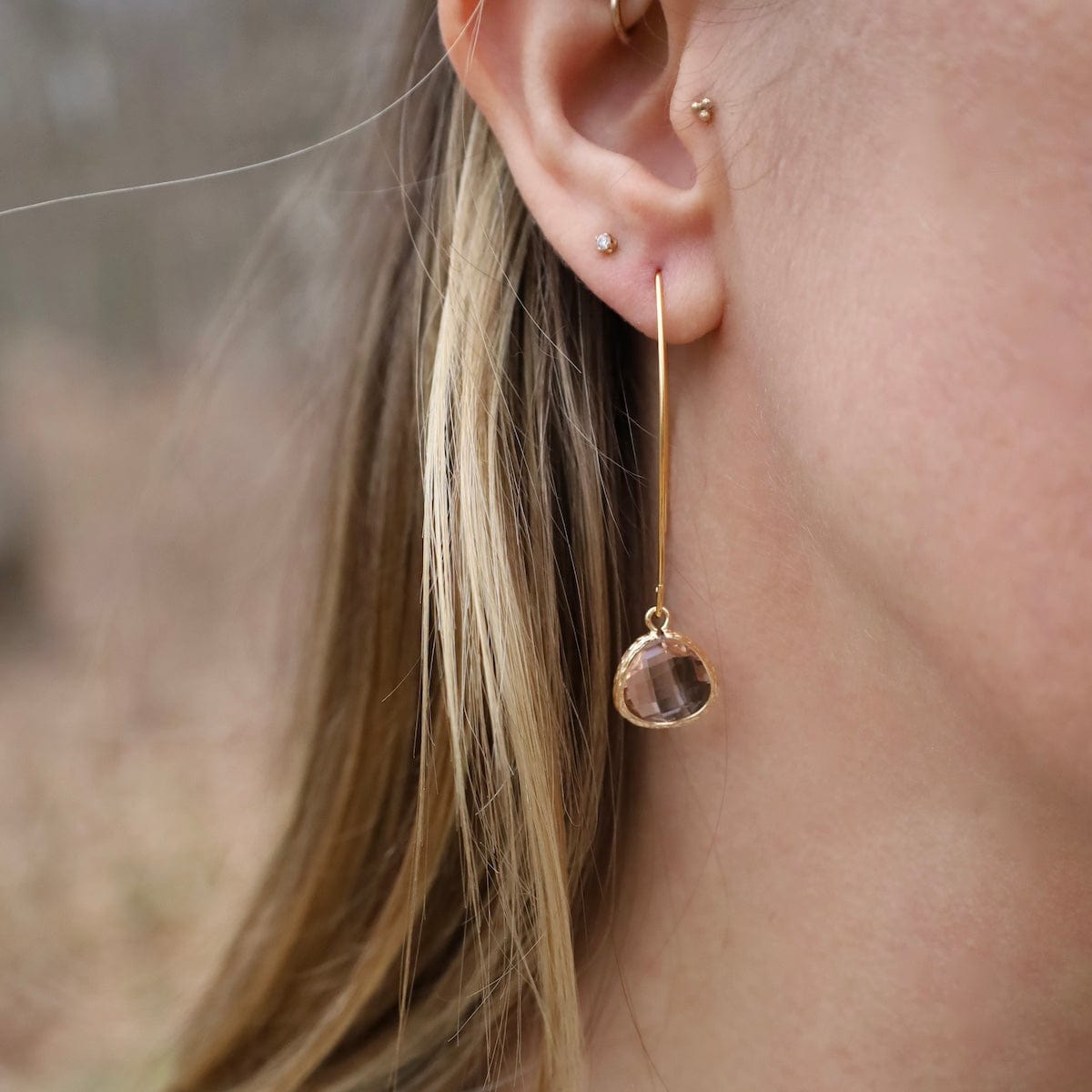 EAR-GPL Gold Plated Long Crystal Drop Earrings - Ocean