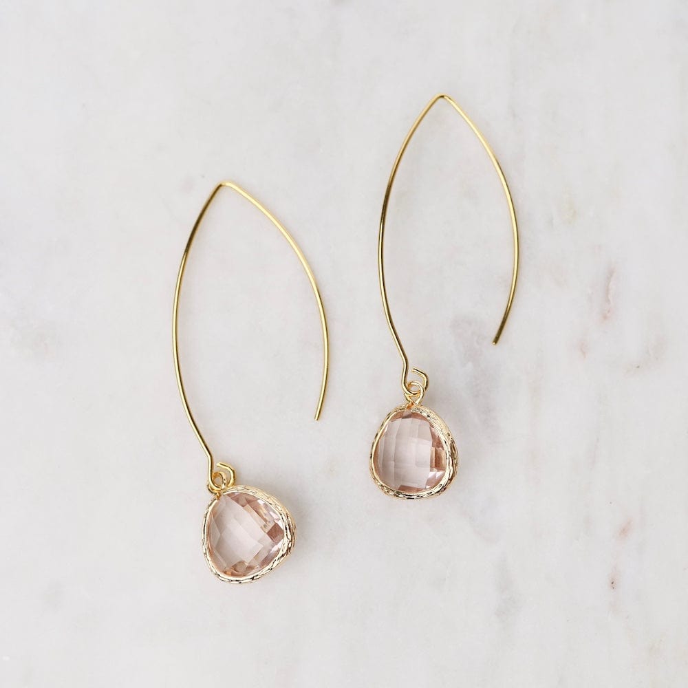 EAR-GPL Gold Plated Long Crystal Drop Earrings - Peach