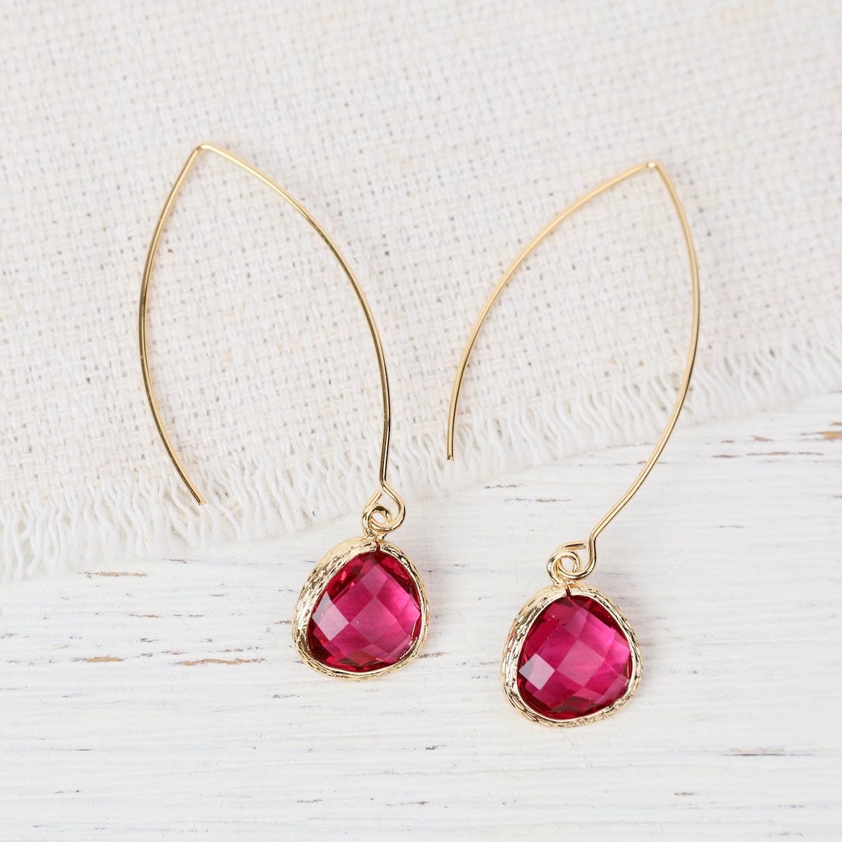 EAR-GPL Gold Plated Long Crystal Drop - Hot Pink