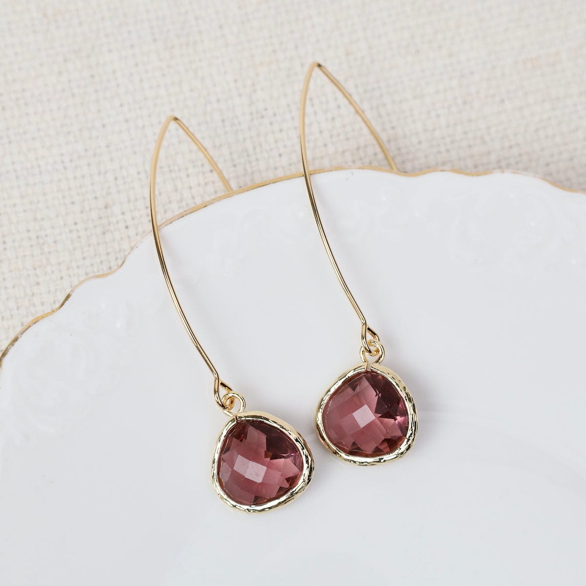EAR-GPL Gold Plated Long Crystal Drop - Marsala