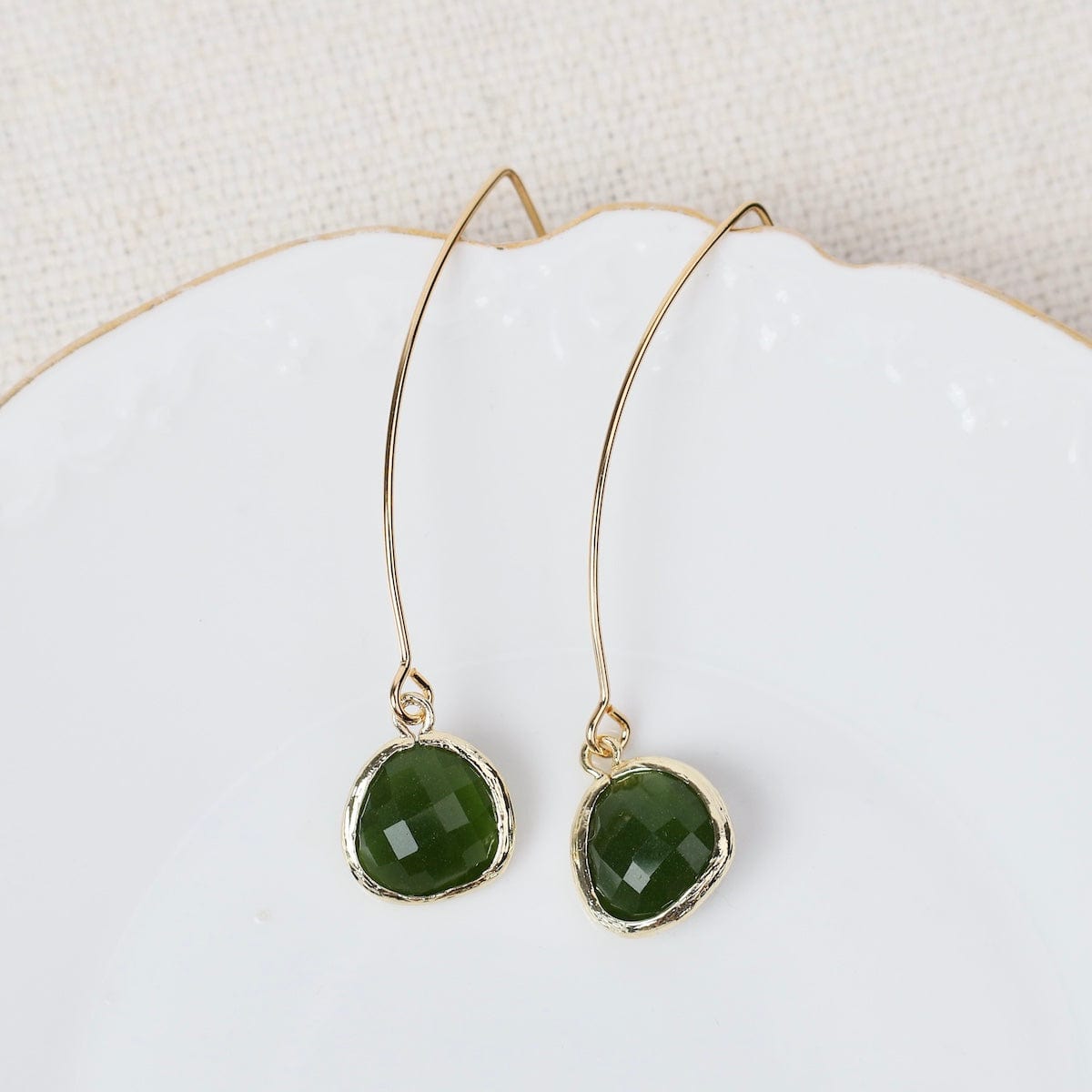 EAR-GPL Gold Plated Long Crystal Drop - Sage