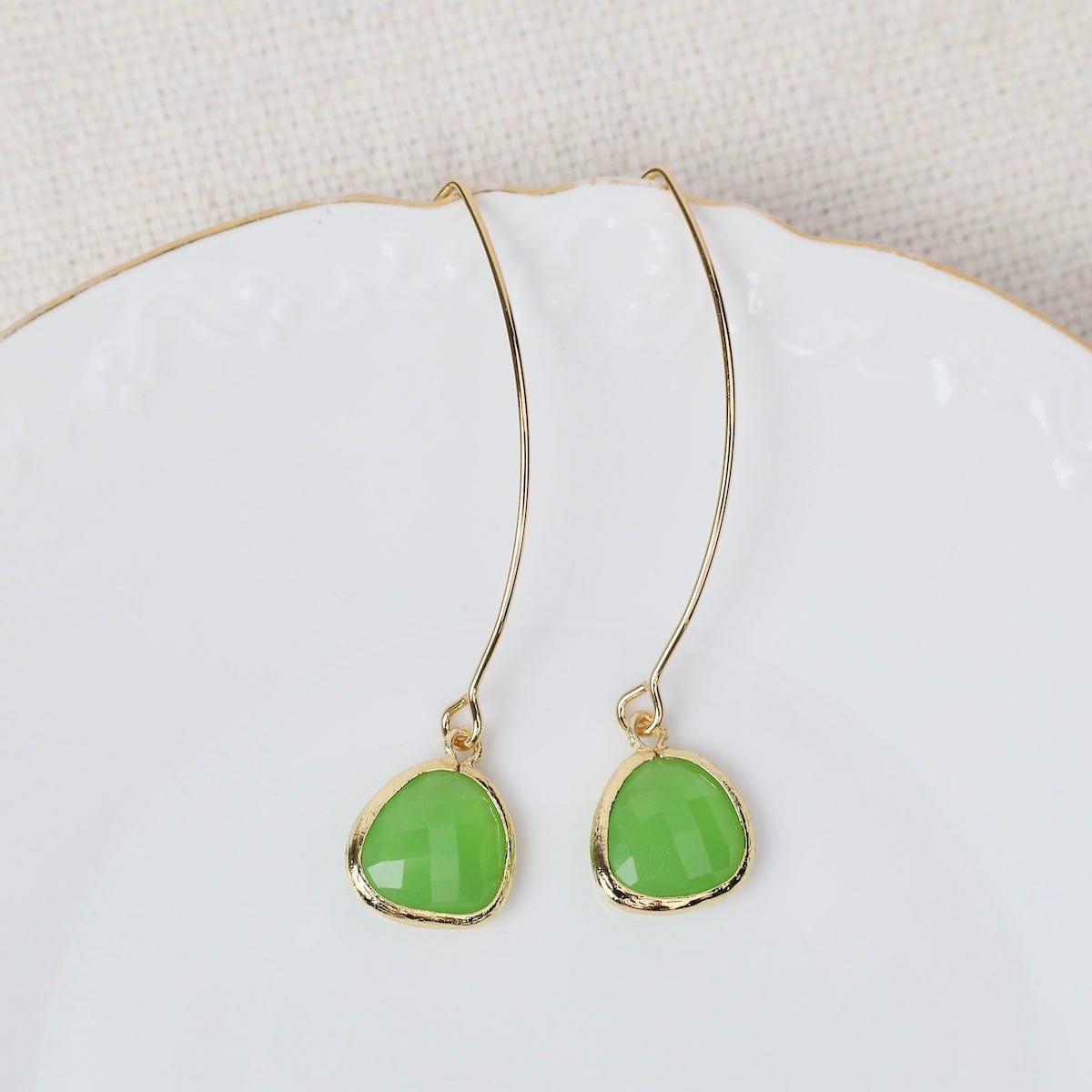 EAR-GPL Gold Plated Long Crystal Drop - Spring Green