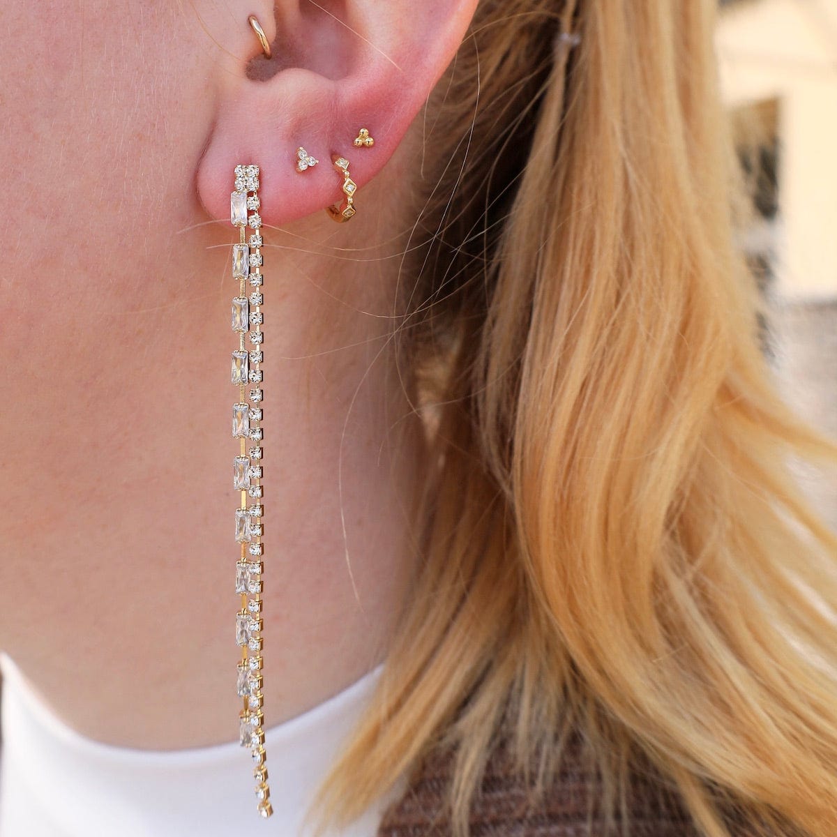 EAR-GPL Gold Plated Long Double Linear Earrings