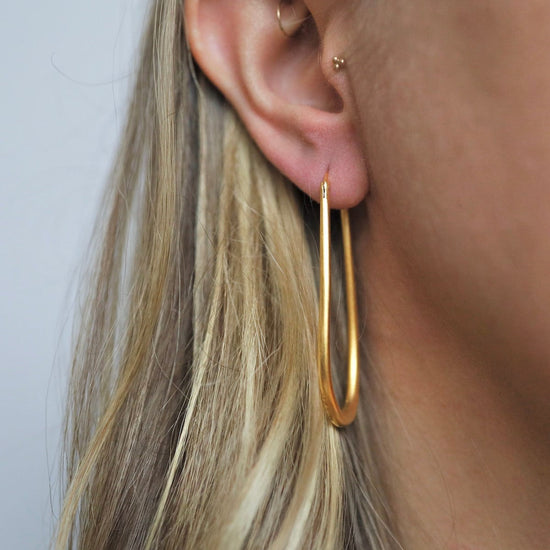 EAR-GPL Gold Plated Long Oval Hoop Earrings