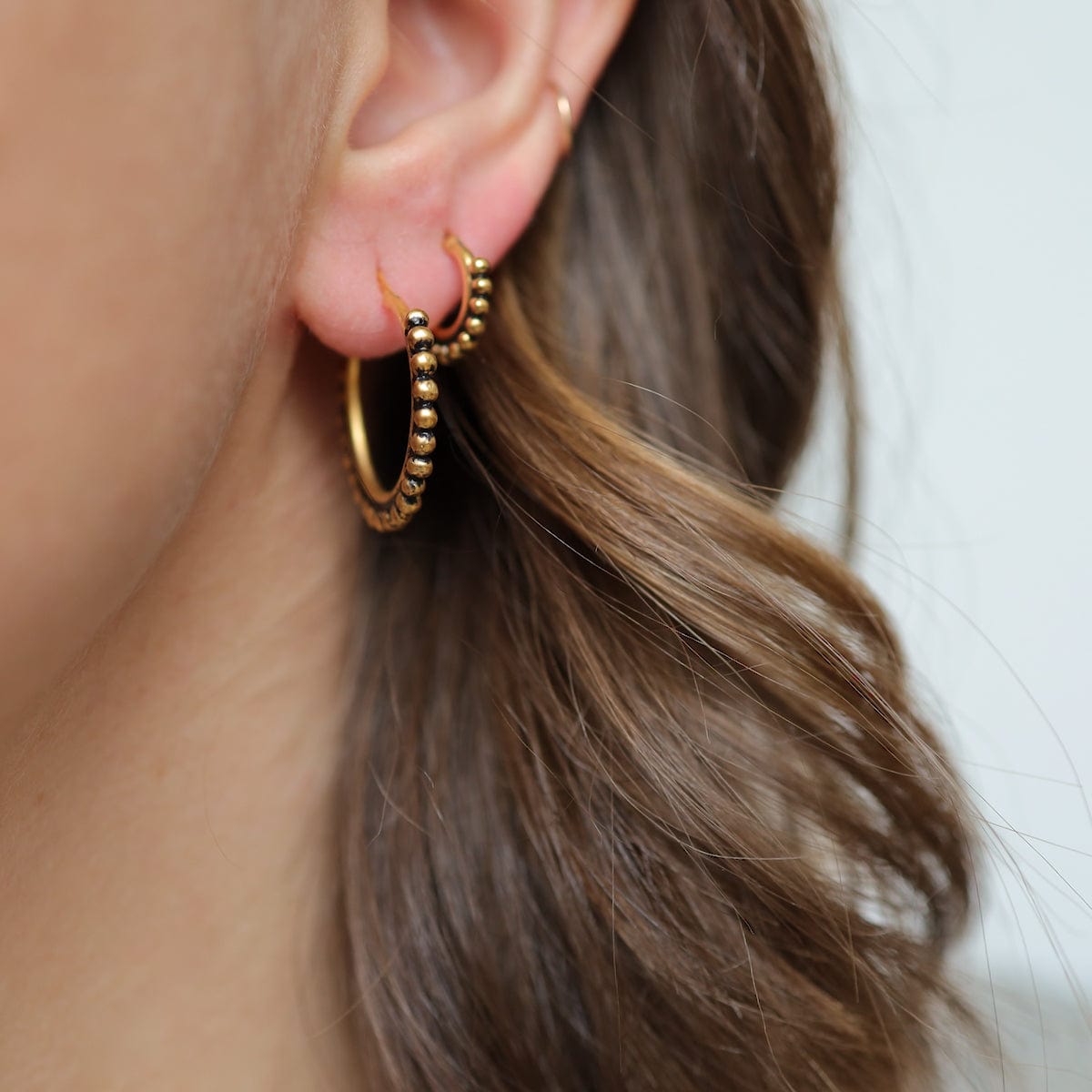 EAR-GPL Gold Plated Medium Granulated Hoop Earrings