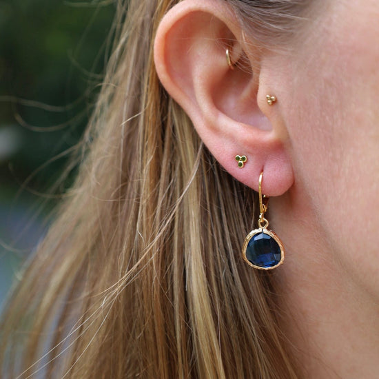 EAR-GPL Gold Plated Montana Blue Crystal Lever Back Earrings