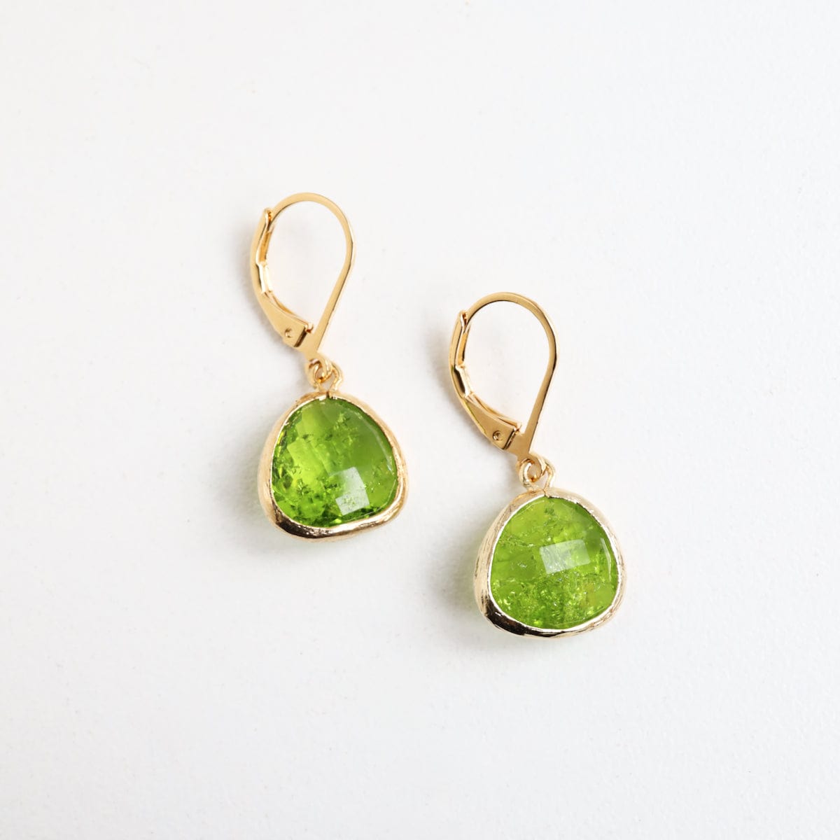 EAR-GPL Gold Plated Moss Rock Crystal Lever Back Earring