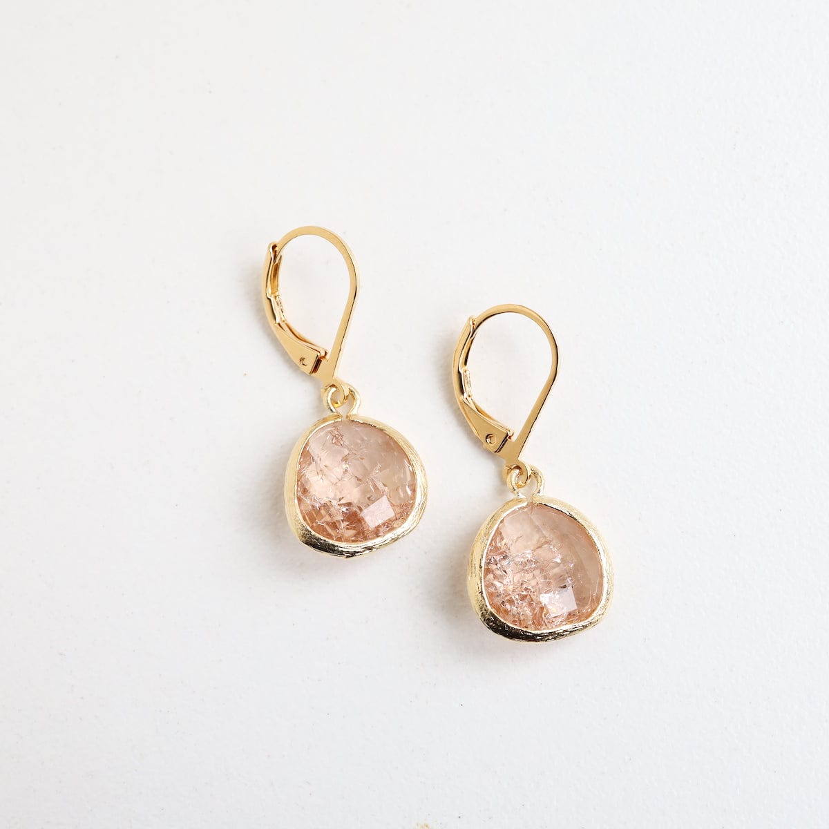 EAR-GPL Gold Plated Peach Rock Crystal Lever Back Earring