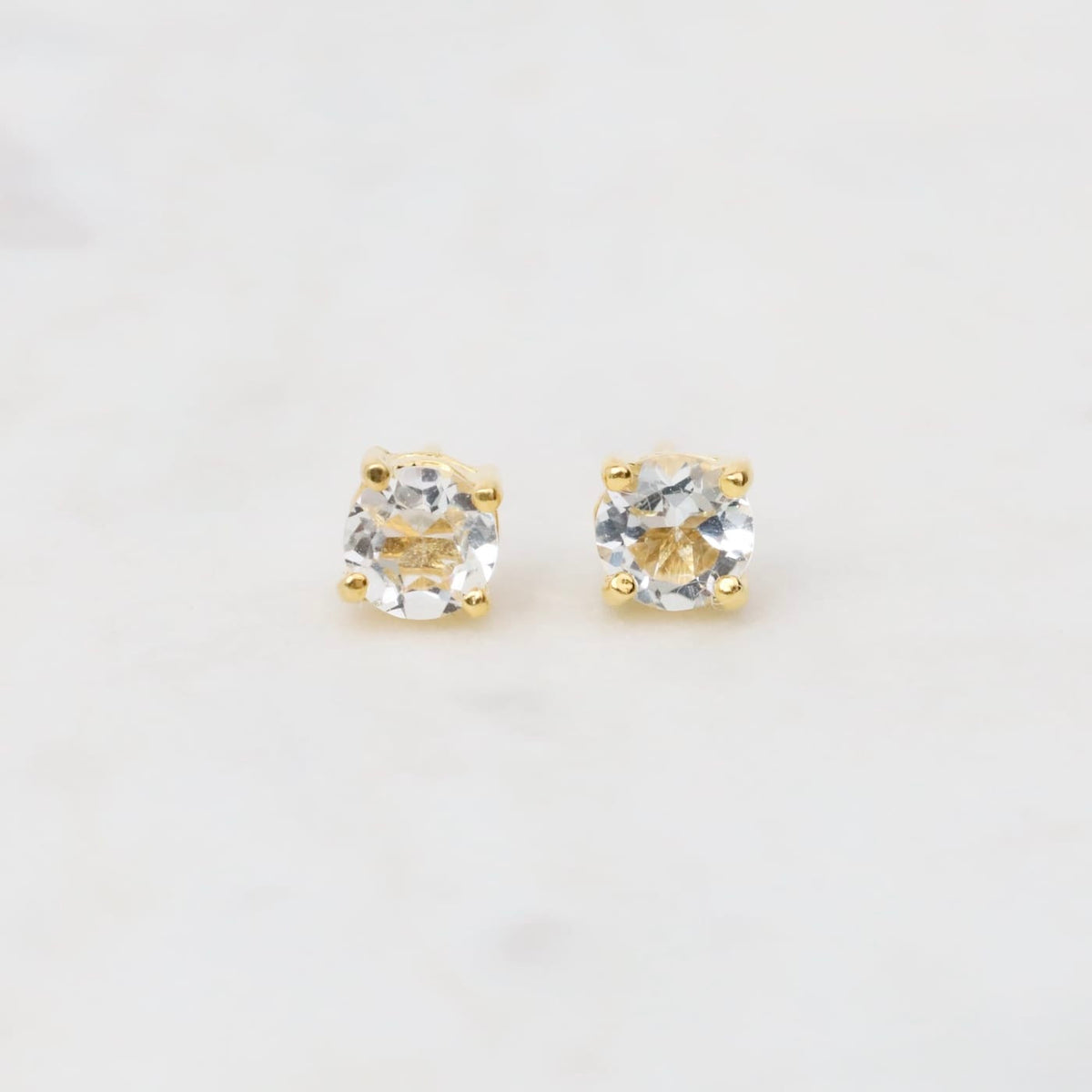 EAR-GPL Gold Plated Round Prong Set White Topaz Post Earrings