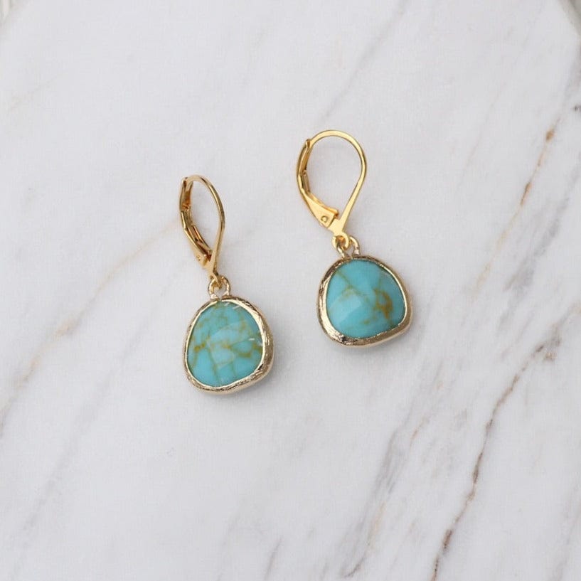 EAR-GPL Gold Plated Semi-Turquoise Lever Back Earrings