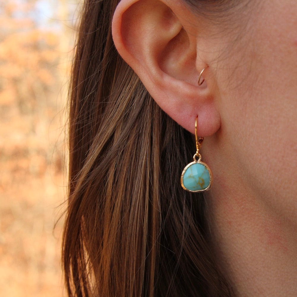 EAR-GPL Gold Plated Semi-Turquoise Lever Back Earrings