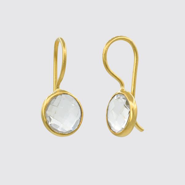 EAR-GPL Gold Plated Small Faceted Organic Clear Quartz Drop Earrings