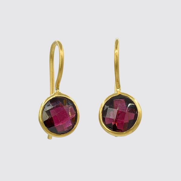 EAR-GPL Gold Plated Small Faceted Organic Rhodolite Garnet Drop Earrings