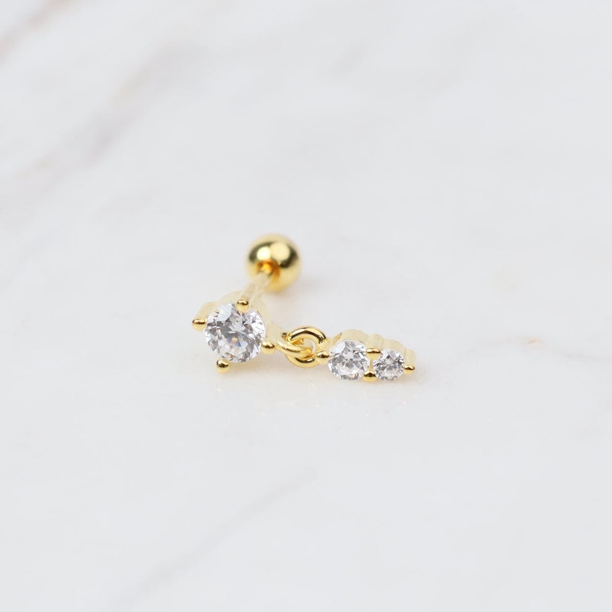 EAR-GPL Gold Plated Sterling Silver 2mm CZ with Marquise Drop Barbell Single Stud Earring