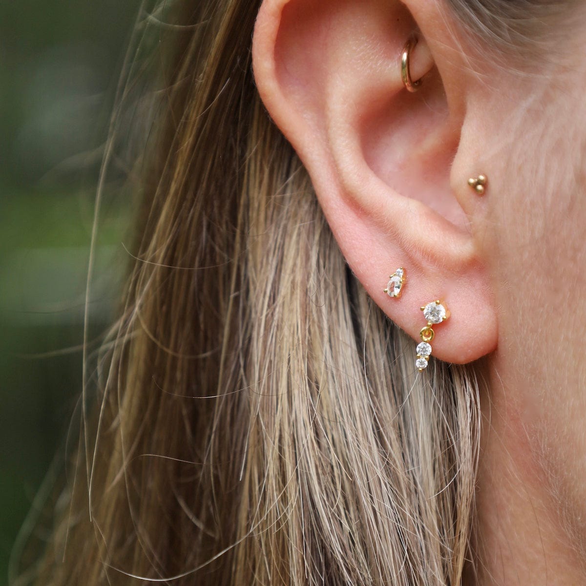 EAR-GPL Gold Plated Sterling Silver 2mm CZ with Marquise Drop Barbell Single Stud Earring