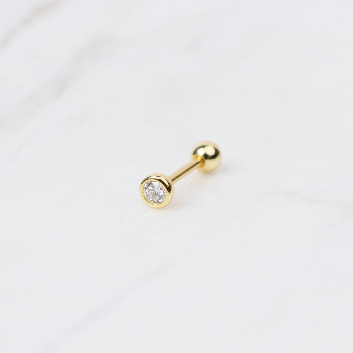 EAR-GPL Gold Plated Sterling Silver CZ 2mm Bezel Set Barbell Single Stud Earring