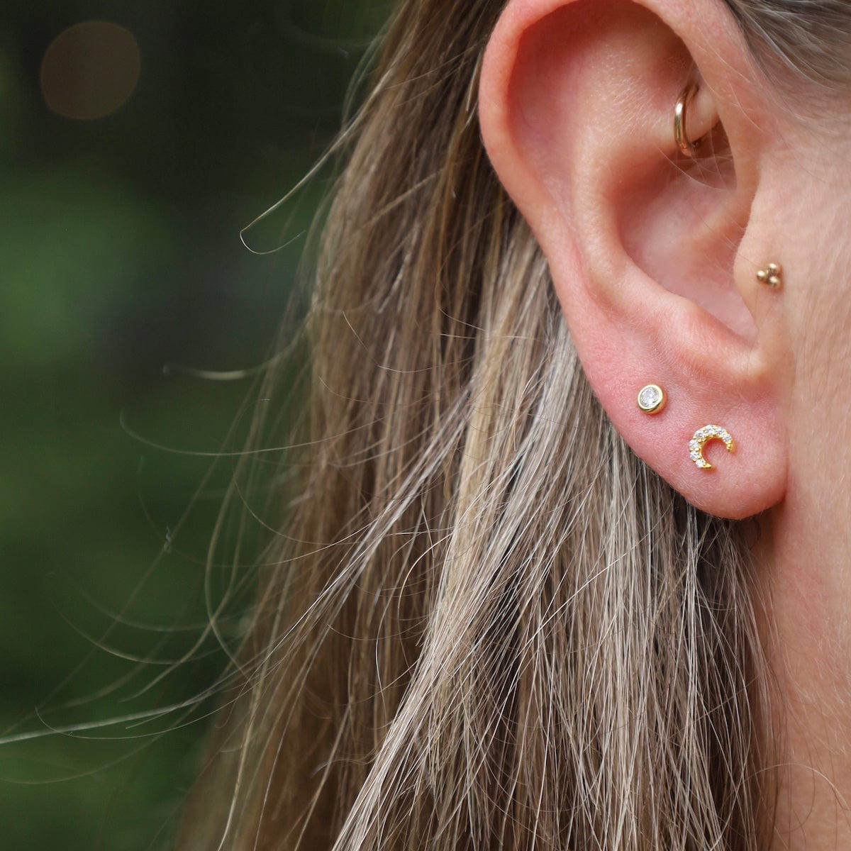 EAR-GPL Gold Plated Sterling Silver CZ 2mm Bezel Set Barbell Single Stud Earring