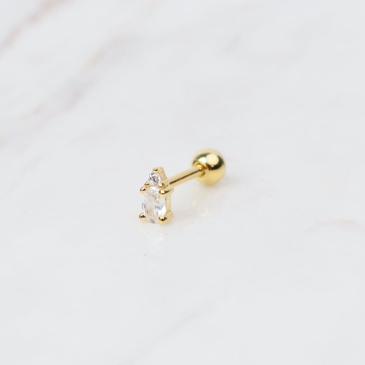 EAR-GPL Gold Plated Sterling Silver CZ Pear Shape Barbell Single Stud Earring