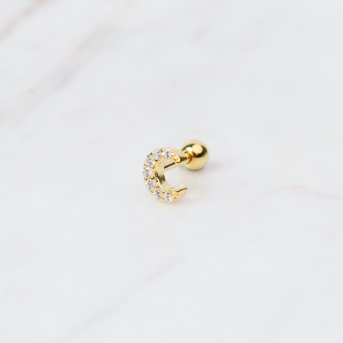 EAR-GPL Gold Plated Sterling Silver CZ Tiny Crescent Moon Barbell Stud Earring