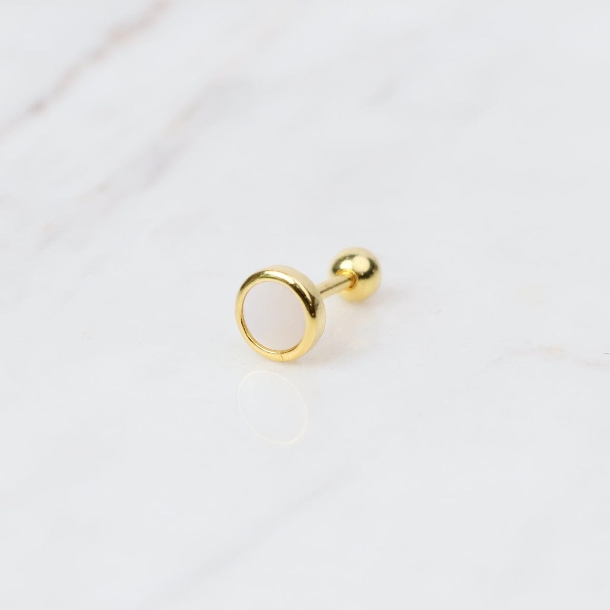 EAR-GPL Gold Plated Sterling Silver Mother of Pearl Dot Barbell Single Stud Earring