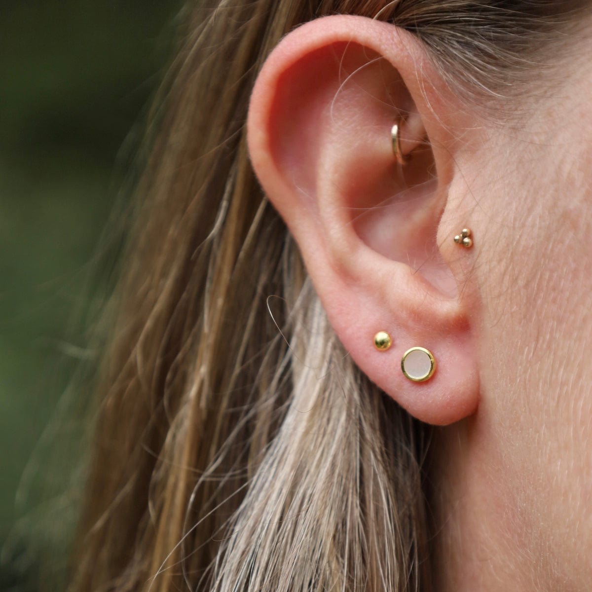 EAR-GPL Gold Plated Sterling Silver Mother of Pearl Dot Barbell Single Stud Earring
