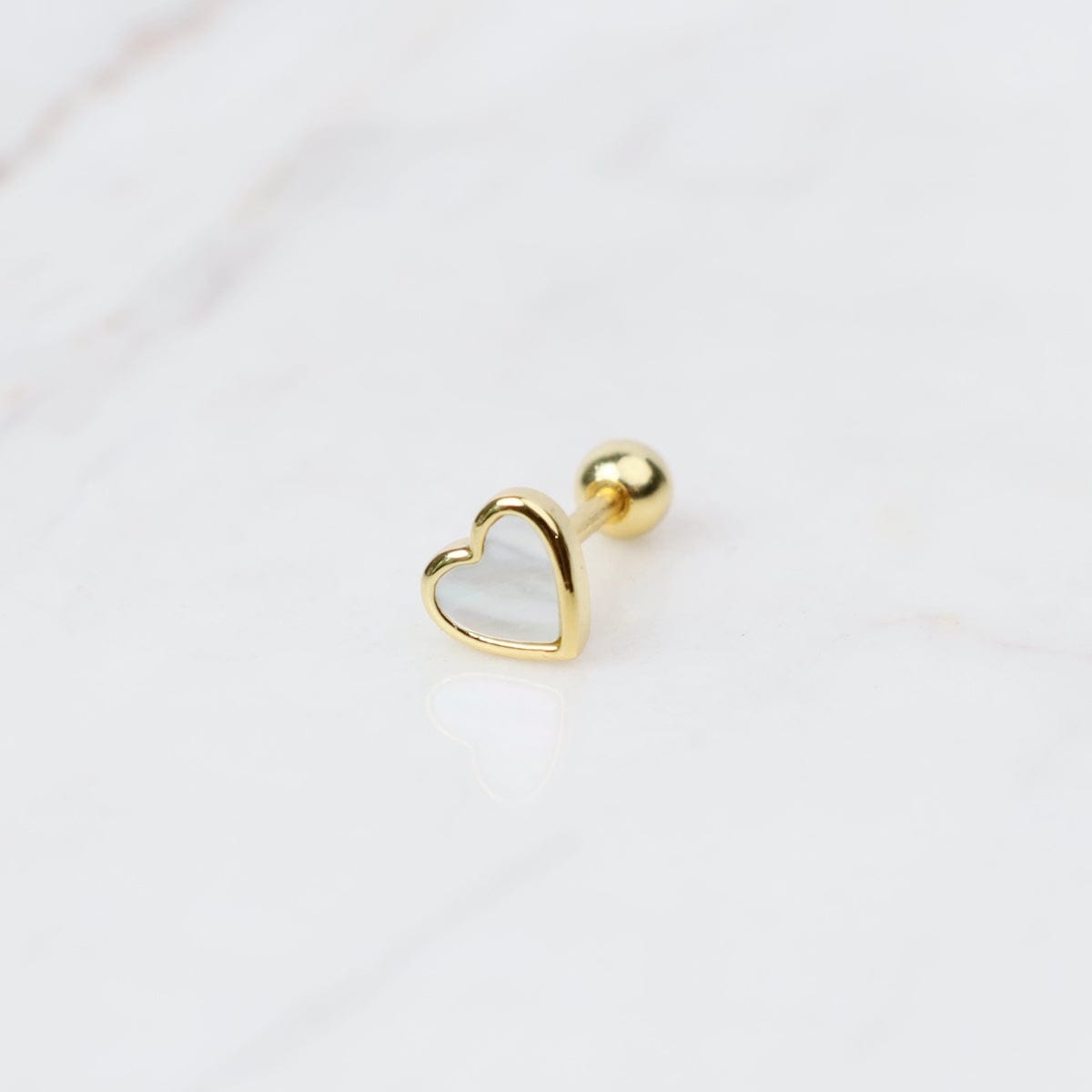 EAR-GPL Gold Plated Sterling Silver Mother of Pearl Heart Barbell Single Stud Earring