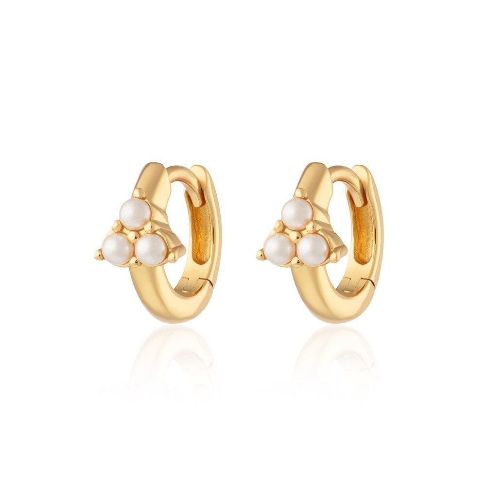 EAR-GPL Gold Plated Sterling Silver Pearl Trinity Huggie Earrings