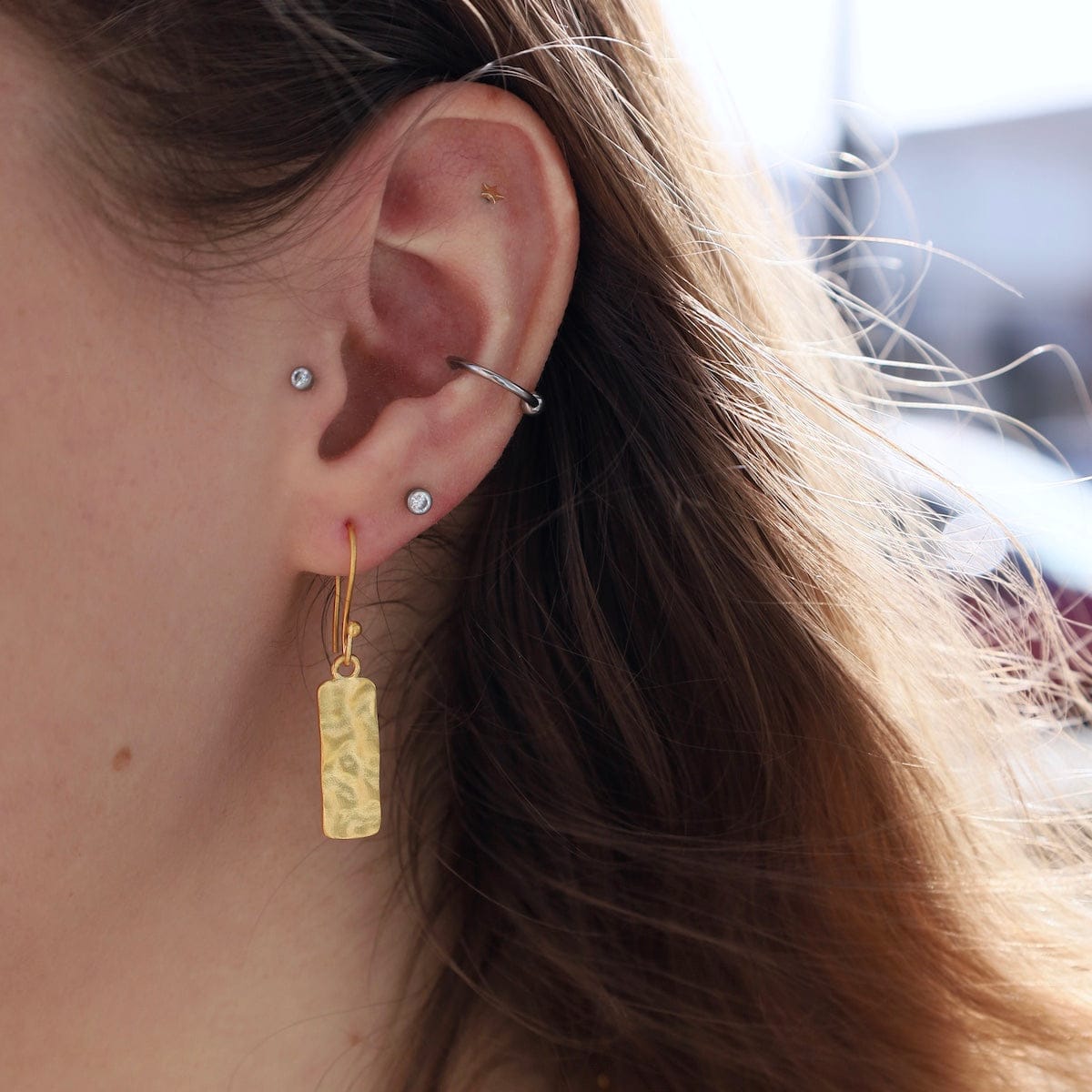 EAR-GPL Gold Rectangle Hammered Earrings