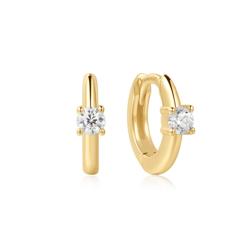 EAR-GPL Gold Solitaire Cubic Zirconia Huggie Earrings