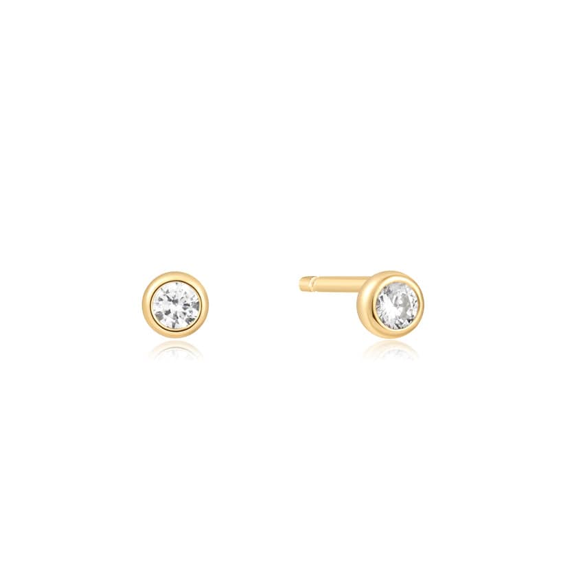 EAR-GPL Gold Solitaire Cubic Zirconia Stud Earrings