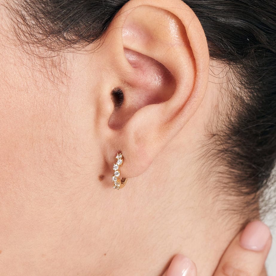 EAR-GPL Gold Sparkle Cluster Huggie Hoop Earrings
