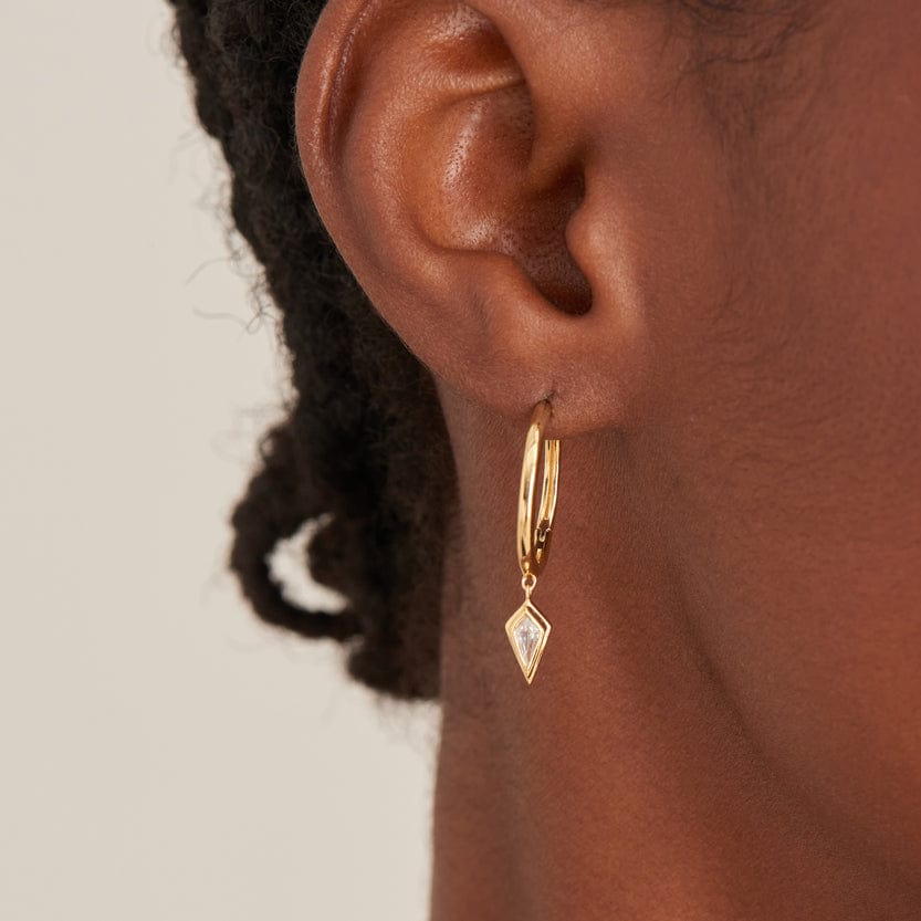 EAR-GPL Gold Sparkle Drop Pendant Hoop Earrings