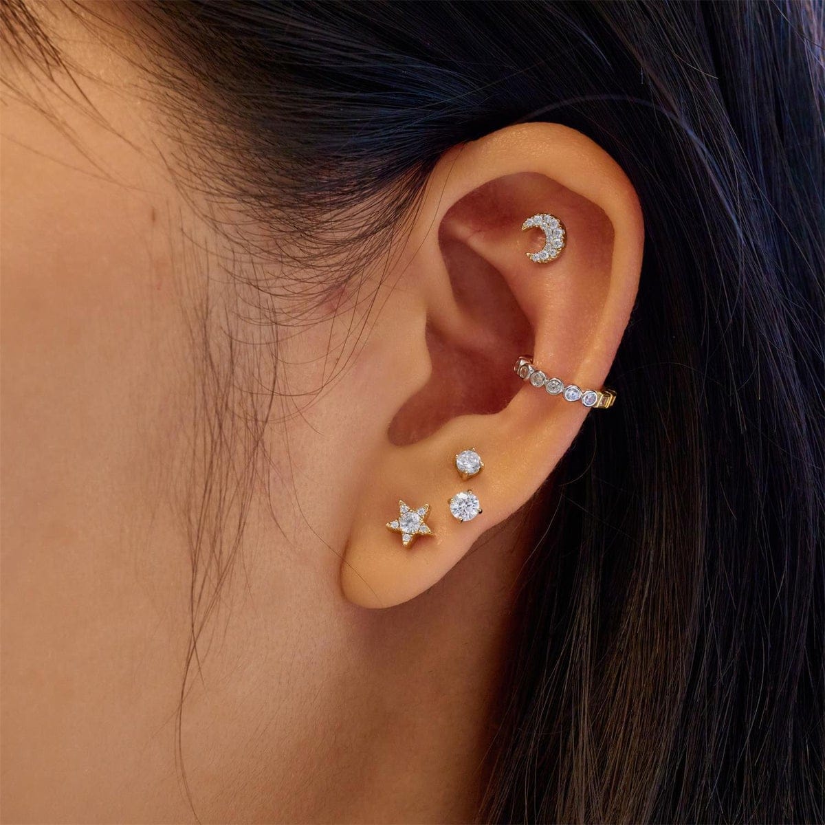 EAR-GPL Gold Sparkle Round Barbell Single Earring